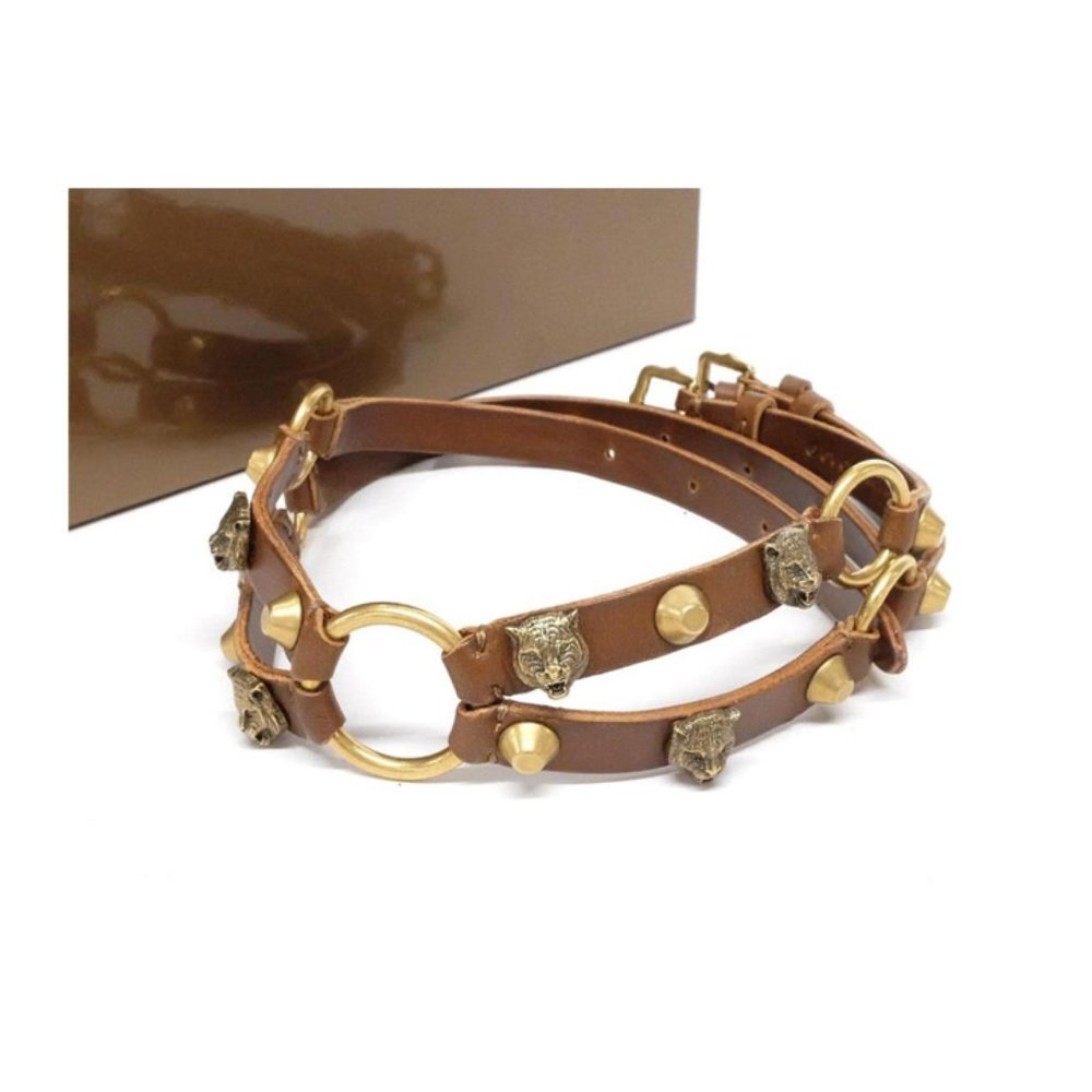 Gucci Brown x Gold Tiger Feline Head Choker 240252 - Picture 2 of 12